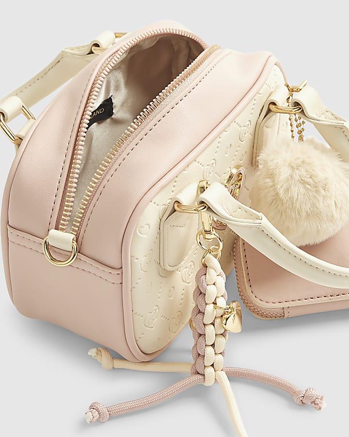 river island Girls Cream Monogram Charm Mini Bowler Bag