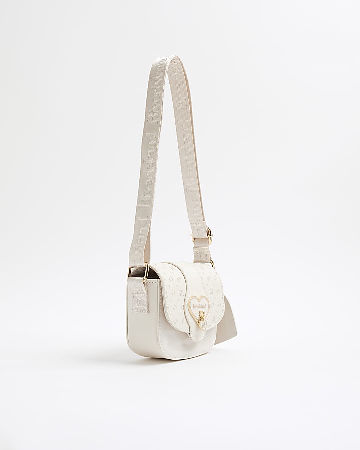 River Island Girls Cream Monogram Heartlock Cross Body Bag