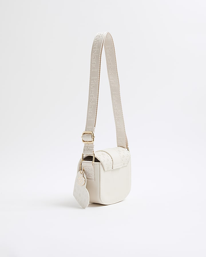 River Island Girls Cream Monogram Heartlock Cross Body Bag