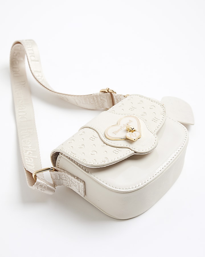 River Island Girls Cream Monogram Heartlock Cross Body Bag