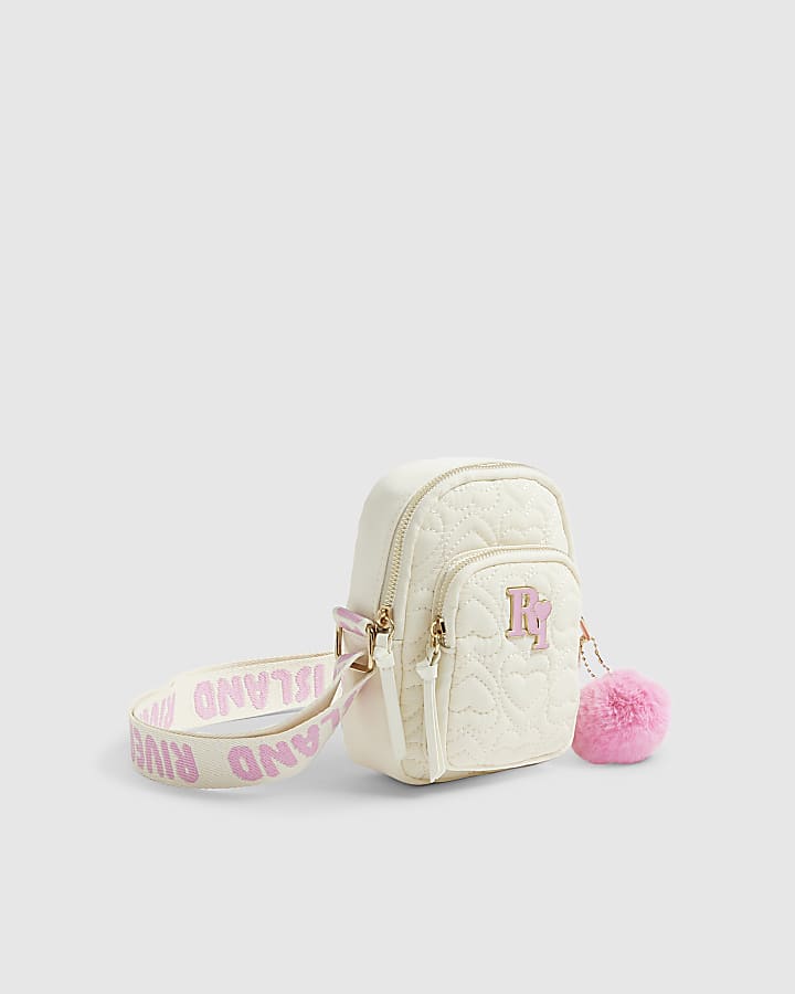 River Island Girls Cream Quilted Heart Cross Body Bag
