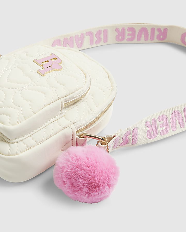 River Island Girls Cream Quilted Heart Cross Body Bag