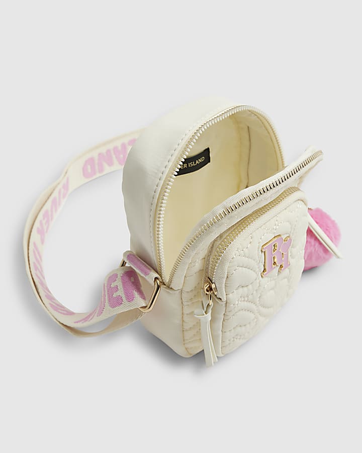 river island Girls Cream Quilted Heart Cross Body Bag