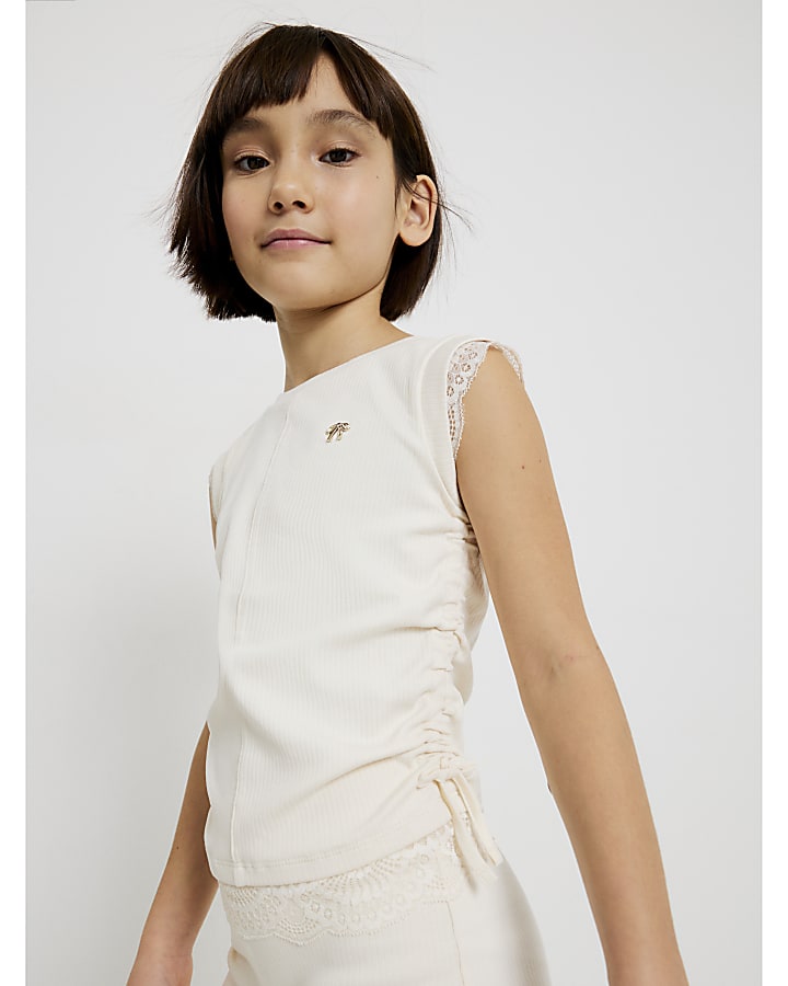 River Island Girls Cream Ruched Ribbed Leggings Set