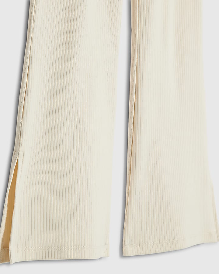 river island Girls Cream Ruched Ribbed Leggings Set