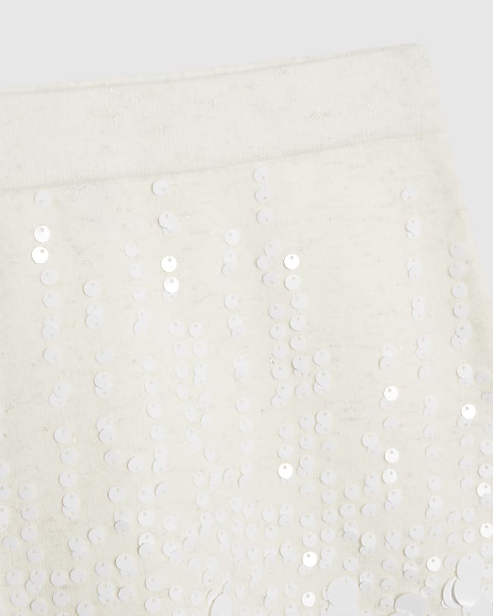 river island Girls Cream Sequin Cardigan And Skirt Set