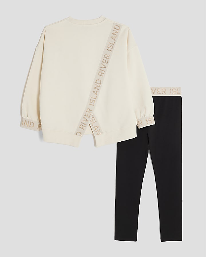 River Island Girls Cream Split Back RI Sweatshirt Set