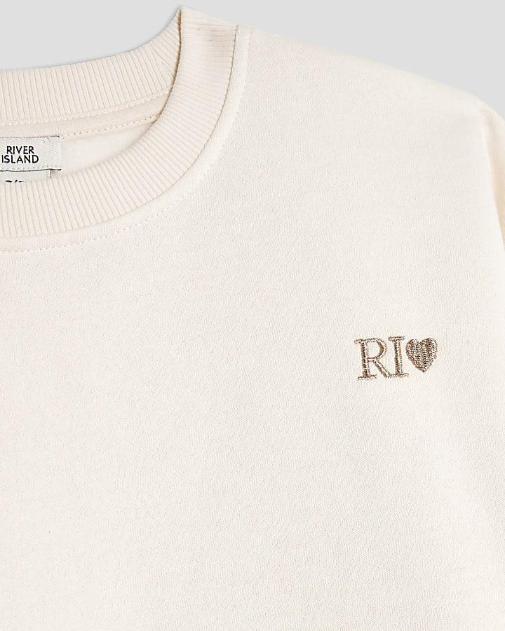 River Island Girls Cream Split Back RI Sweatshirt Set