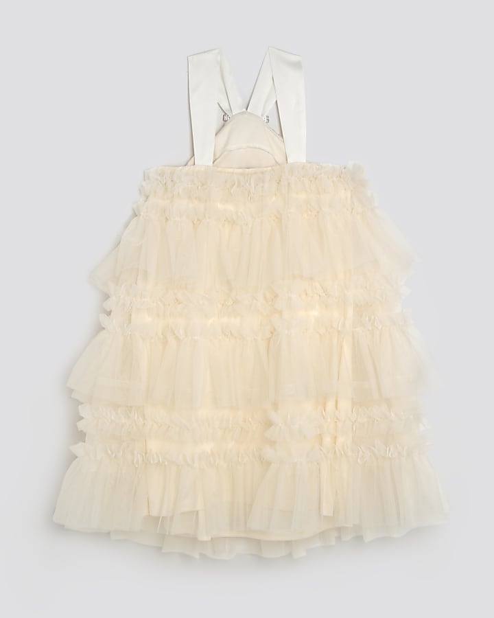 River Island Girls Cream Tulle Layered Halter Neck Dress