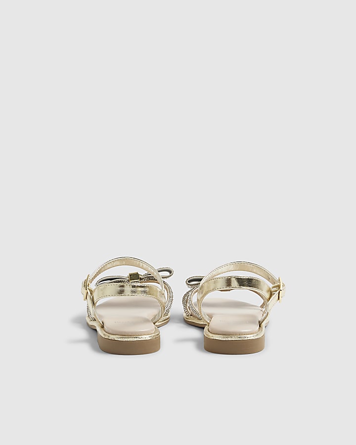 River Island Girls Gold Diamante Strappy Bow Sandals
