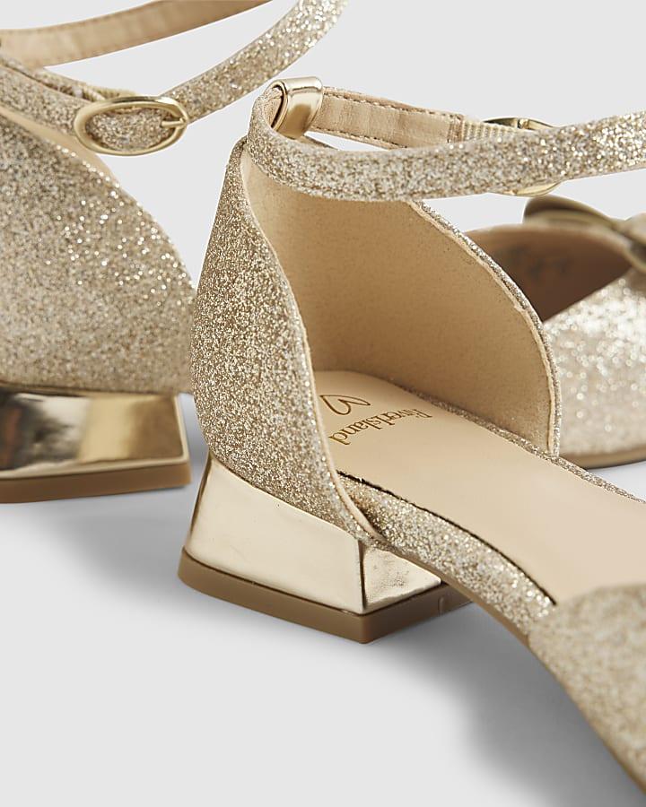 River Island Girls Gold Glitter Bow Heel Mary Jane Shoes