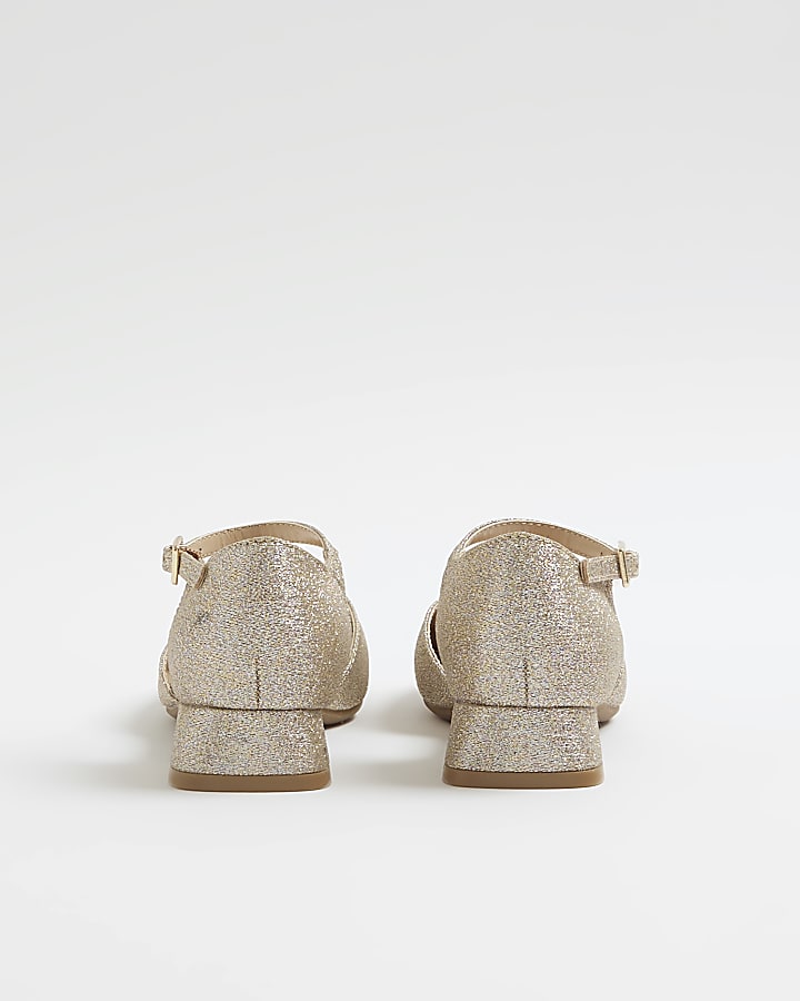 River Island Girls Gold Glitter Heeled Mary Jane Shoes