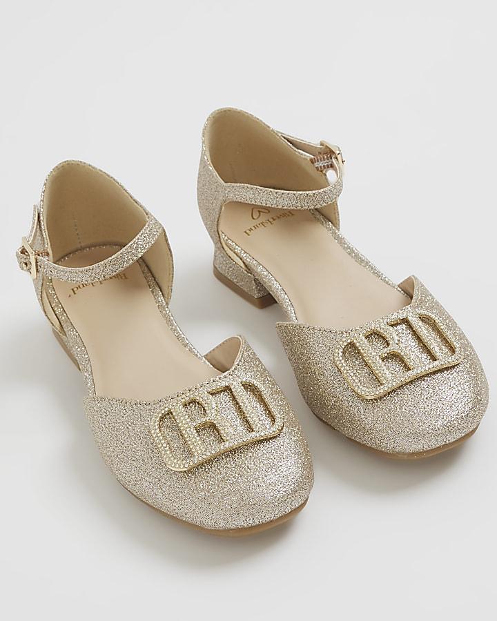 River Island Girls Gold Glitter Heeled Mary Jane Shoes