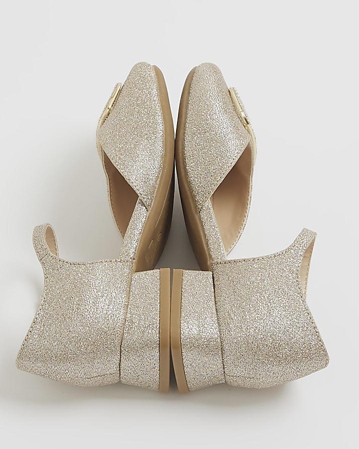 river island Girls Gold Glitter Heeled Mary Jane Shoes