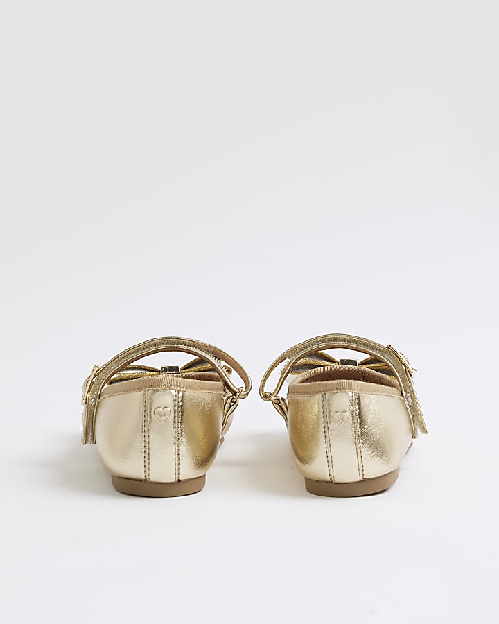 River Island Girls Gold Metallic Bow Ballerina Pumps