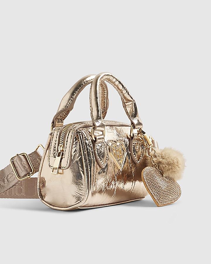 River Island Girls Gold Mini Bowler Bag And Card Holder