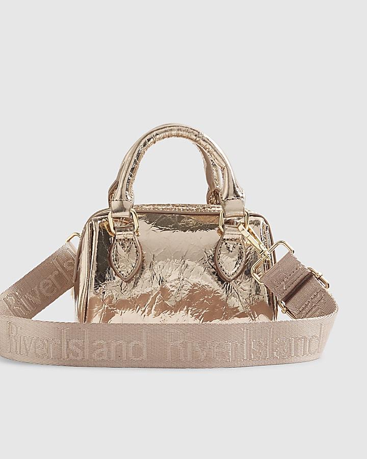 River Island Girls Gold Mini Bowler Bag And Card Holder