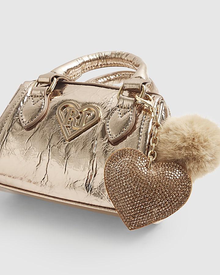 River Island Girls Gold Mini Bowler Bag And Card Holder