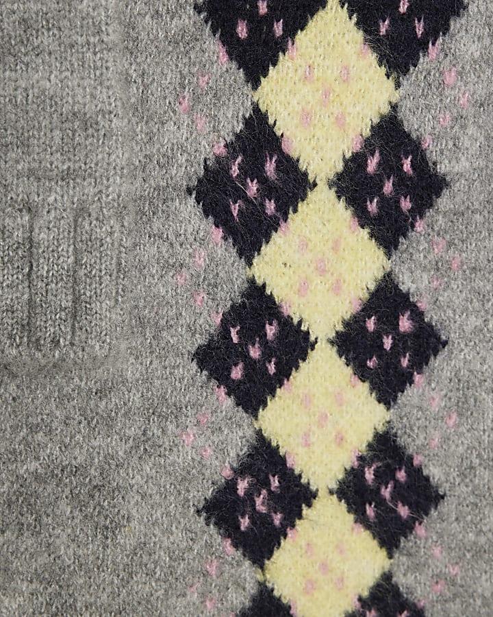 river island Girls Grey Argyle Cardigan And Skirt Set