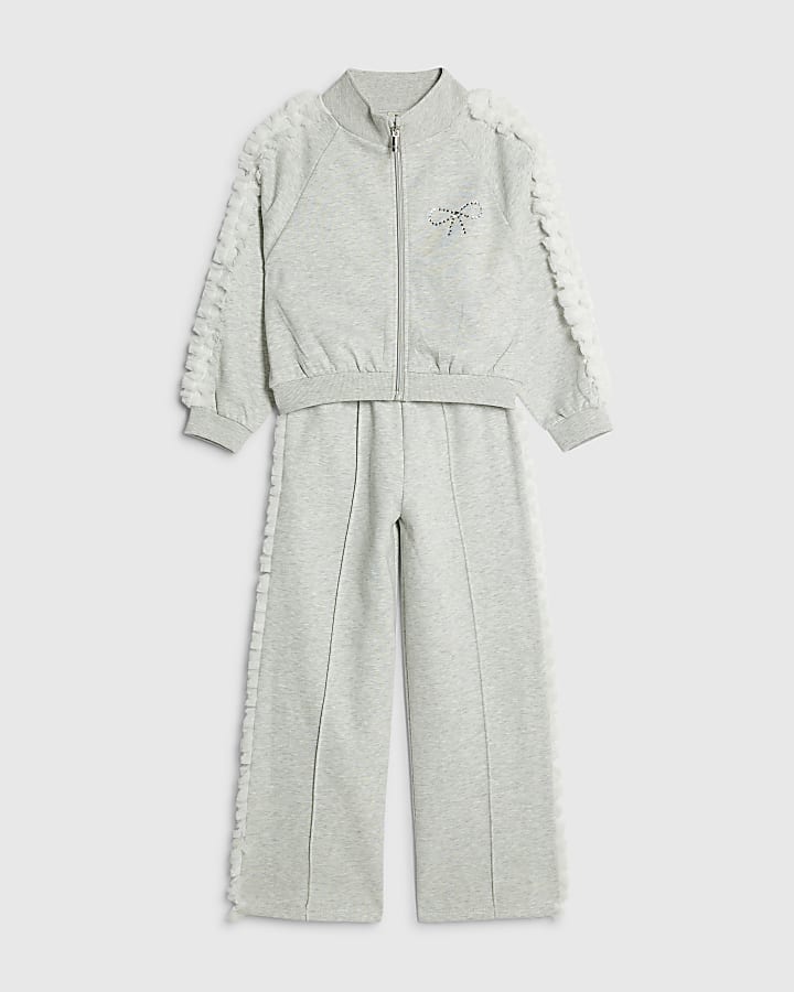River Island Girls Grey Bow Side Ruffle Sweatshirt Set