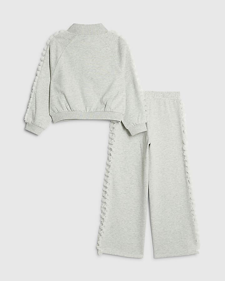 River Island Girls Grey Bow Side Ruffle Sweatshirt Set