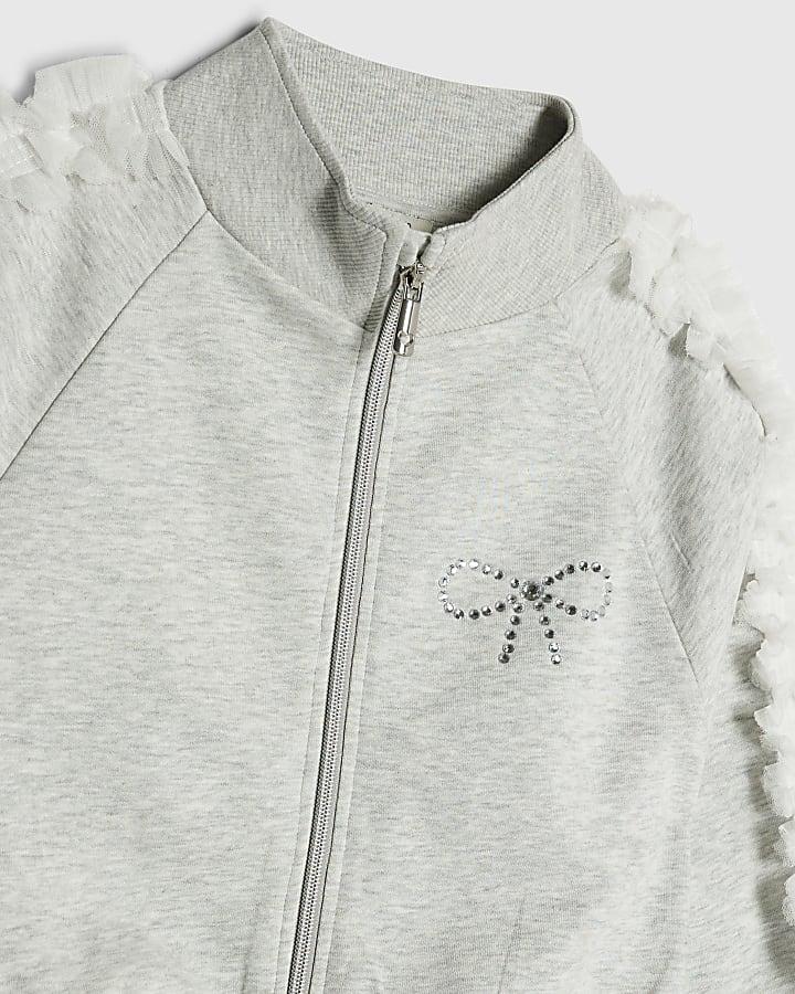 River Island Girls Grey Bow Side Ruffle Sweatshirt Set