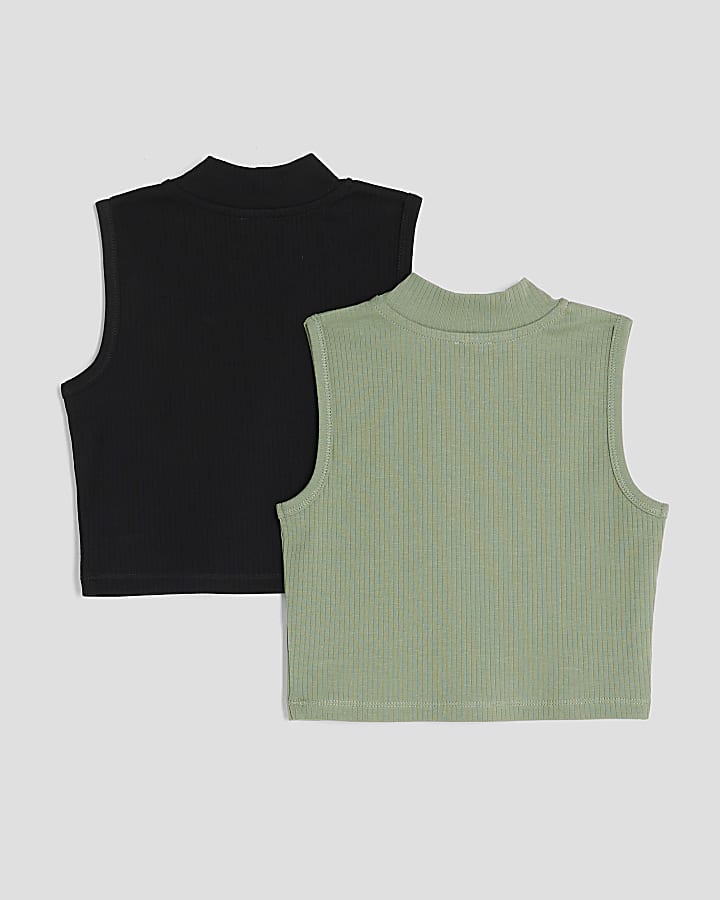 River Island Girls Khaki Pack Of 2 High Neck Tank Tops