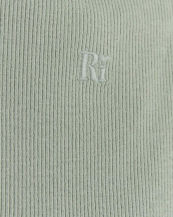 river island Girls khaki ribbed square neck vest 3 pack