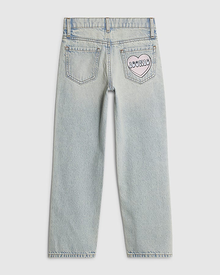 River Island Girls Love Heart Graffiti Straight Jeans