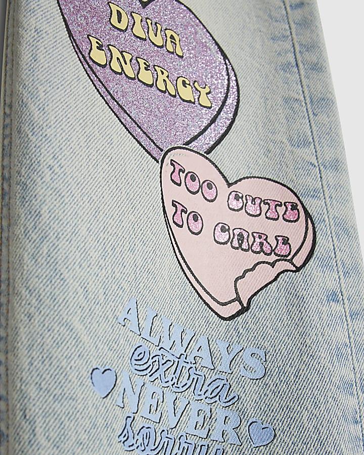 River Island Girls Love Heart Graffiti Straight Jeans