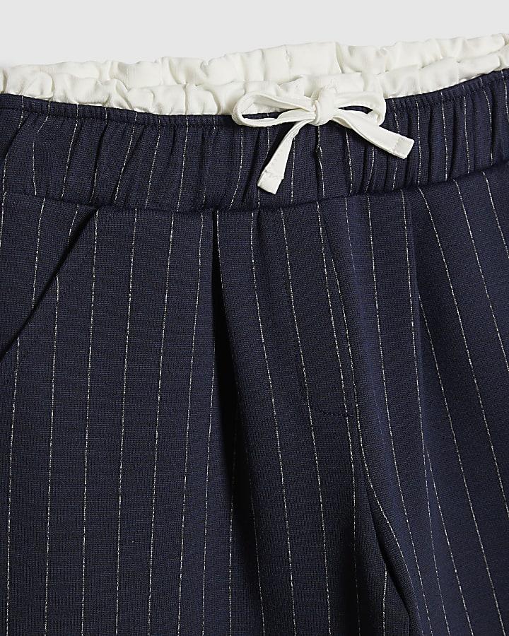River Island Girls Navy Pinstripe Wide Leg Trousers