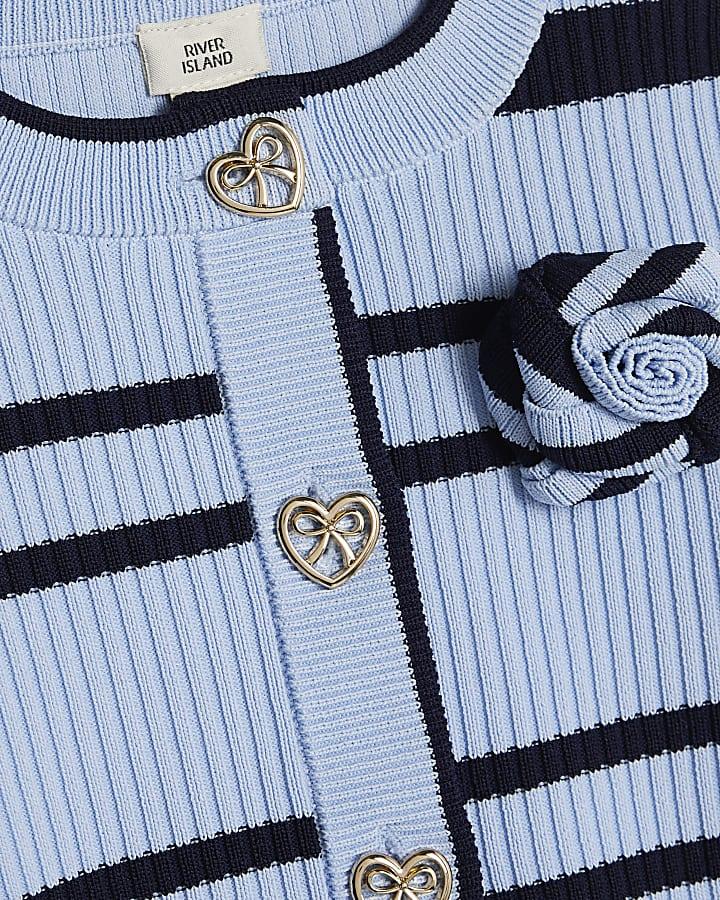 River Island Girls Navy Stripe Cardigan And Skirt Set