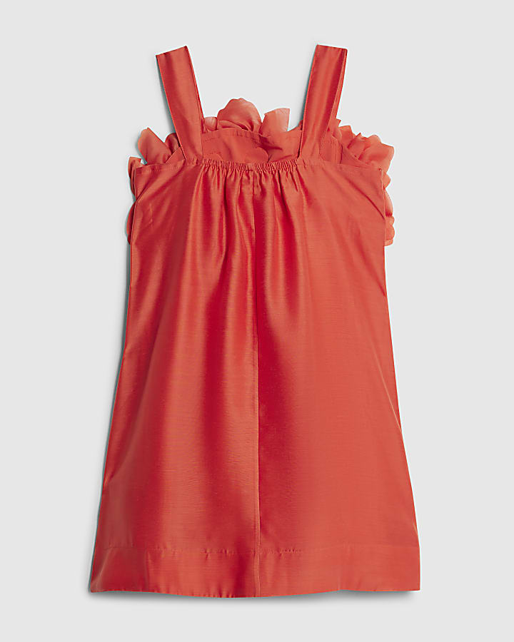 River Island Girls Orange 3D Flower Mini Shift Dress