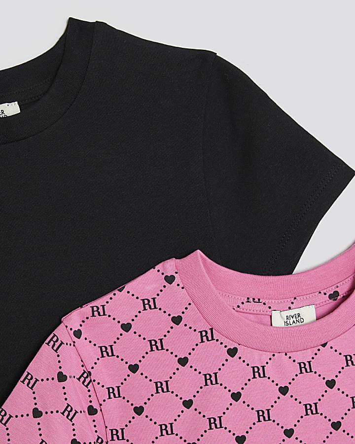 River Island Girls Pink 2 Pack Short Sleeve RI Crop Tops