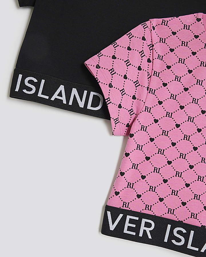 River Island Girls Pink 2 Pack Short Sleeve RI Crop Tops