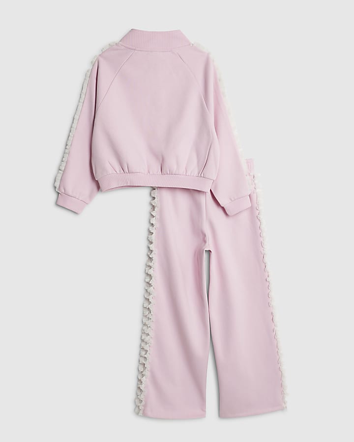 River Island Girls Pink Bow Side Ruffle Sweatshirt Set