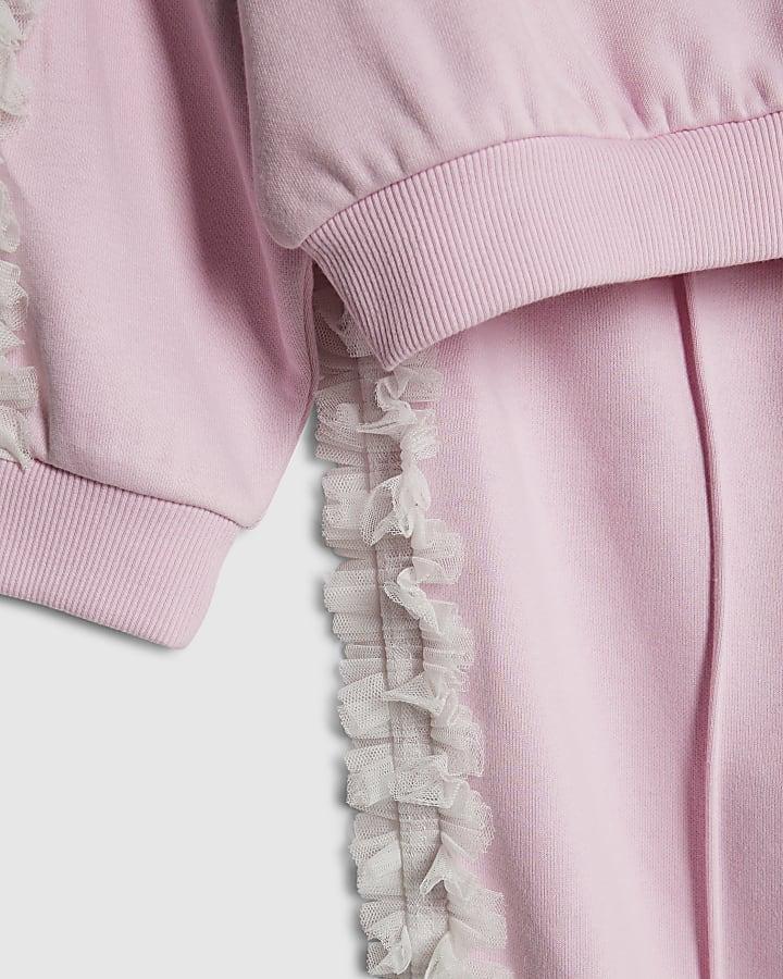 river island Girls Pink Bow Side Ruffle Sweatshirt Set