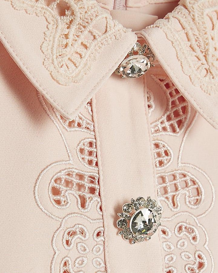river island Girls Pink Button Up Embellished Dress