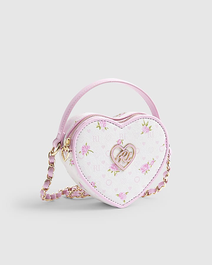 River Island Girls Pink Ditsy Floral Heart Cross Body Bag
