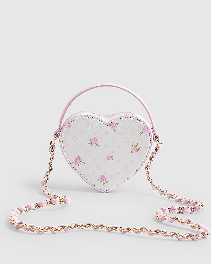 River Island Girls Pink Ditsy Floral Heart Cross Body Bag