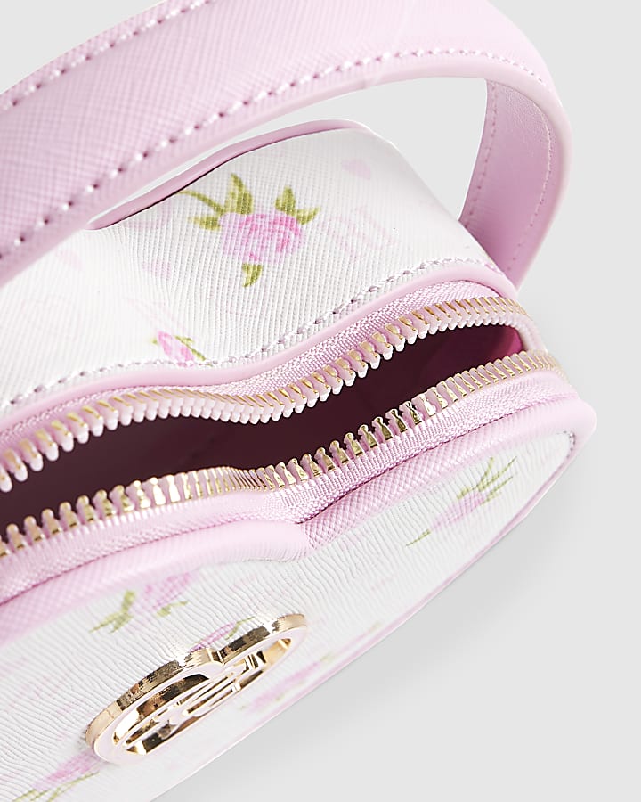 river island Girls Pink Ditsy Floral Heart Cross Body Bag