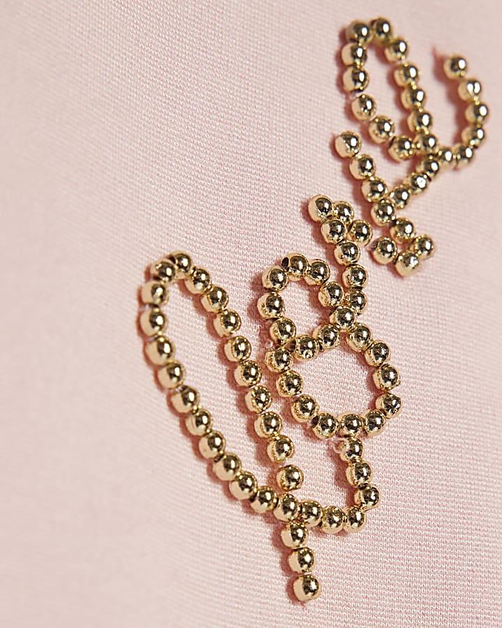 River Island Girls Pink Embellished Lips Bomber Jacket