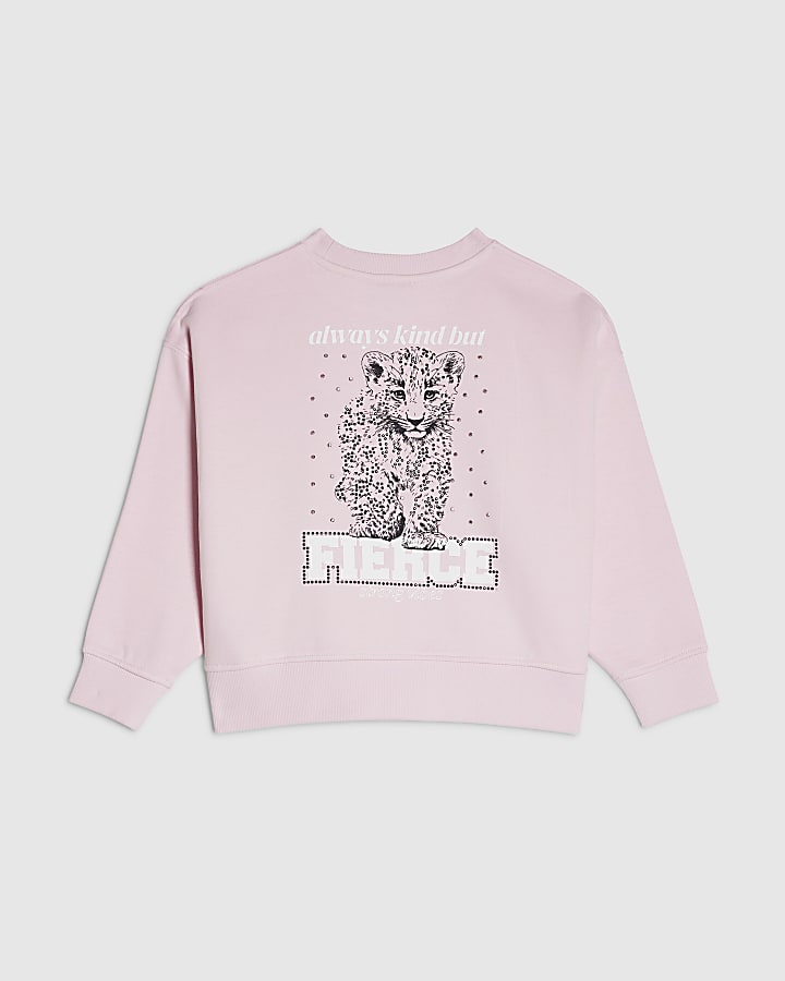 River Island Girls Pink Fierce Vibes Cheetah Sweatshirt
