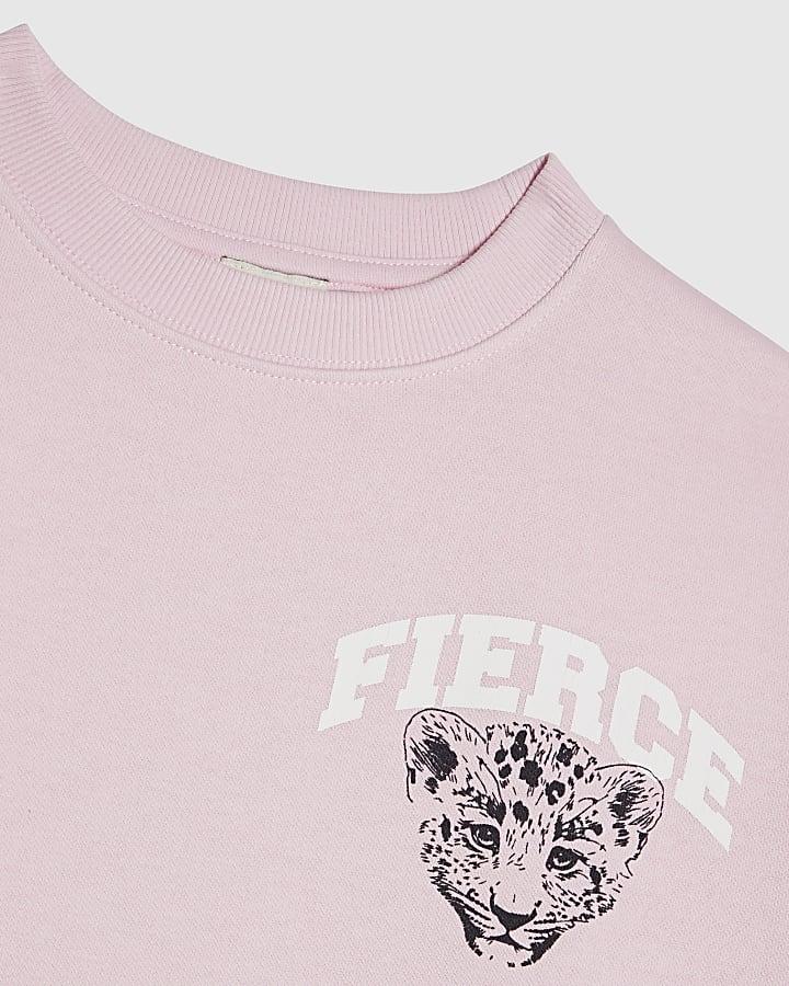 River Island Girls Pink Fierce Vibes Cheetah Sweatshirt