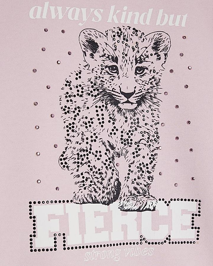 river island Girls Pink Fierce Vibes Cheetah Sweatshirt