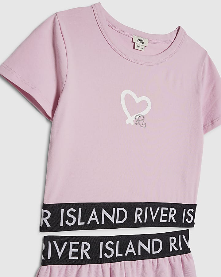 River Island Girls Pink Graffiti Wide Leg Trousers Set