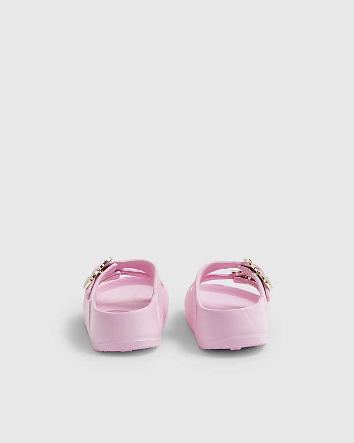 River Island Girls Pink Heart Buckle Moulded Sliders
