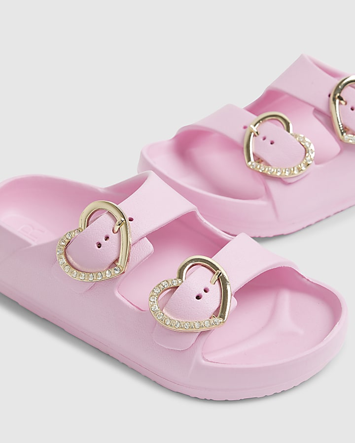 River Island Girls Pink Heart Buckle Moulded Sliders