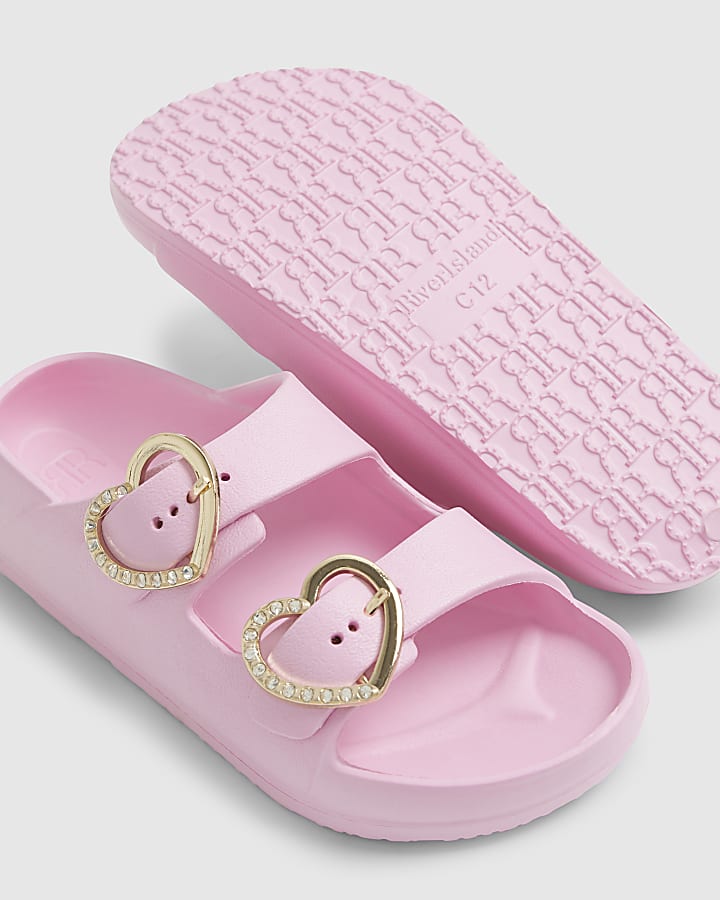 river island Girls Pink Heart Buckle Moulded Sliders