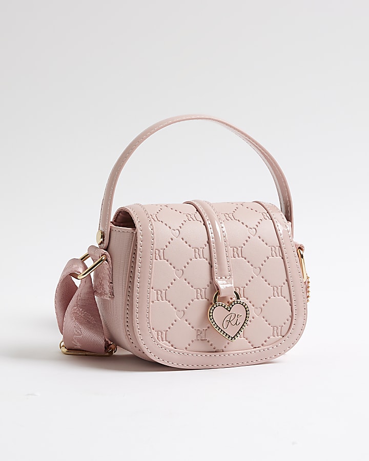 River Island Girls Pink Heart Monogram Cross Body Bag